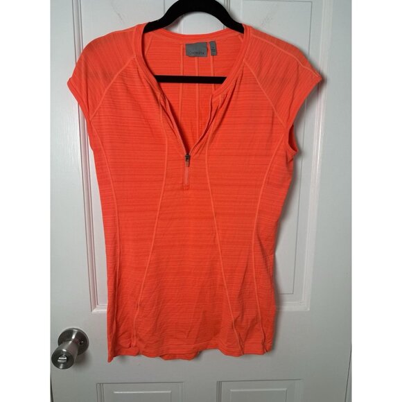 Athleta Short Sleeve Half Zip Orange Running Workout Top Size Medium - Picture 2 of 12